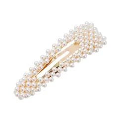 【特売】[ALOHAMONI] パール ヘアクリップ リッチパール ヘアピン バレッタ バナナクリップ ビッグ 大ぶり スリーピン パッチン留め 前髪 ヘアアクセサリー 髪留め 髪飾り 韓国 オルチャン (三角)