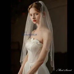 ウエディングベール ウェデイングベール パール ビーズ コーム付き ミドルベール 結婚式 ブライダル 披露宴 二次会 花嫁 前撮り ミディアムベール ant4y469328
