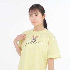 【 ライトイエロー 】 アニマル デザイン Tシャツ ( コーギー 犬 ) Type1 首輪 ペット かわいい ドライ ポリエステル 半袖 ウェルシュ コーギー
