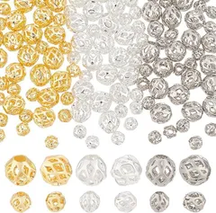 PH PandaHall 120個 3色 真鍮中空 ビーズ ラウンド メタル スペーサービーズ 4mm/6mm ロンデル ルースビーズ 夏用 ハワイビーチ ウェディングブレスレット ネックレス イヤリング アクセサリーパーツ ジュエリー( 混色)