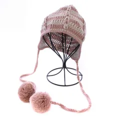 ミュウミュウ miumiu ニット帽 ビーニー 帽子 ポンポン付き ウール モヘヤ M ピンク グレー /BM