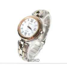 SEIKO セイコー エクセリーヌ 腕時計 電波ソーラー 白文字盤 ダイヤ 100M防水 チタン 1B22-0CH0 シルバー×ゴールド レディース
