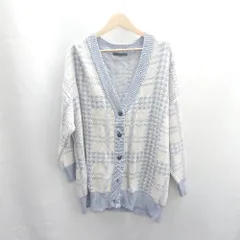 ◇ ⊇ Heather ヘザー 千鳥柄 長袖 ニットカーディガン サイズF ライトブルー ホワイト レディース E  【1502180041969】