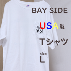 USA製　古着　BAY SIDE 　ベイサイド　白　ロゴ　希少　Tシャツ　輸入　海外　アメリカ