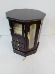 サンニード 天然木 ジュエリーボックス メリーゴーランド ブラウン 金具一箇所壊れあり 幅26.5cm 奥行26.5cm 高さ31.4cm 宝石入れ 回転