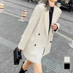 ロング丈のテーラードジャケット ブラック アイボリー TK0861