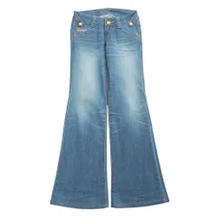 ■美品■BURBERRY BLUE LABEL バーバリーブルーレーベル デニムパンツ サイズ23 ローライズ ブーツカット フレア パンツ ロゴ 金ボタン ブランド古着【中古】20250617/RA5100