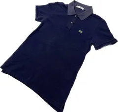 LACOSTE ☆ 古着らしい風合い◎ ネイビー ポロシャツ 半袖 レディース 38 春夏 スポーツ アメカジ女子 アウトドア 古着MIX ラコステ■S1852
