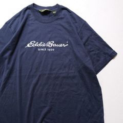 00's エディーバウアー ロゴプリント コットン Ｔシャツ 半袖 (L) ネイビー 紺 半袖 ビッグサイズ 00年代 旧タグ オールド EddieBauer アメリカ古着 USED  ビンテージ ヴィンテージ