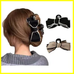 レディース人気シンプルヘアクリップリボン大大きめバンスクリップ黒シンプルヘアアクセサリー髪留め髪飾りヘアアクセ (ブラック)