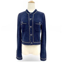 【美品】CHANEL シャネル 希少 正規品 シャネル テリー ネイビー カーディガン ジャケット サイズ34 イタリア製