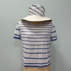 HERMES　エルメス　2点セット　帽子58cm　半袖Ｔシャツ　サイズLA　綿　絹　麻　丸首　ボ－ダ－　レーヨン　ポリウレタン　あ240902