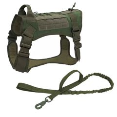 犬 ミリタリー ハーネス 首輪 リード 2点セット ダブルハンドル 軍犬 k9 大型犬 中型犬 カーキ