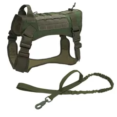 犬 ミリタリー ハーネス 首輪 リード 2点セット ダブルハンドル 軍犬 k9 大型犬 中型犬 カーキ