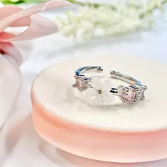【 シェル チェリーブロッサム オープンリング 】 巾着袋付き 桜 さくら 花モチーフ ピンク 指輪 アクセサリー シルバー ジュエリー ラインストーン ファッション小物 プレゼント ギフト ウェディング