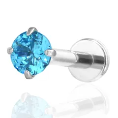 ボディピアス ラブレットスタッド 立爪ストーン(ストーン3mm ライトブルー)(14G)(内径6mm)