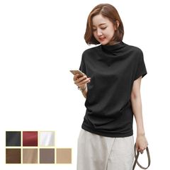 カットソー レディース 半袖 ハイネック Tシャツ ミディアム丈 かわいい 薄手 おしゃれ おでかけ 上品 コーデ 夏 大人 黒 白