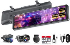 【再進化分離式・128GBカード付属・4K・BSD運転補助・降圧ケーブル付属 】 ドライブレコーダー ミラー型 分離【フロント 4k+リア 2.5Kへ進化】 IMX415センサー 800万画素 音声制御 WDR機能 駐車監視 GPS 電波干渉対策 暗視機能