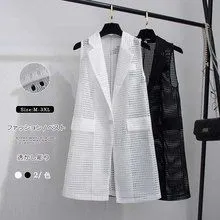 夏新作 <!-利用不可文字-!>国風 レースカットアウト ジレベスト レディース 薄手 中長丈 ルーズフィット 大きいサイズ シンプルデザイン 体型カバー 上品エレガント 通勤 おしゃれ アウター