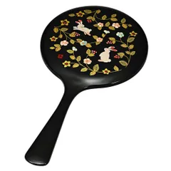 ☆ 黒 ☆ 手鏡 花の小路 手鏡 ハンドミラー 山中塗 鏡 手持ち 花の小路 おしゃれ かわいい かがみ カガミ 丸型 円形 コンパクトミラー 上品 うさぎ 小花 蒔絵 和柄 持ち運び 日本のお土産 メイク道具 化粧 ファッション小物