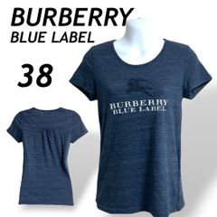 BURBERRY BLUE LABEL バーバリーブルーレーベル レディース 半袖カットソー 38 Tシャツ EIP52-734-28 ロゴプリント 三陽商会 霜降り ブルー系 (D038)★