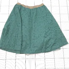 ◇ ⊂ クチュールブローチ クローバー 膝丈 フレア クローバーレース柄スカート サイズ38 グリーン系 レディース E  【1508250007361】