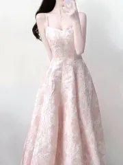 パステルピンク花柄ロングドレス 結婚式 パーティー 優しい色味