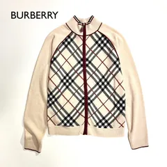 cj46 BURBERRY BLUE LABEL ジップアップ セーター　ノバチェック　総柄　ニット　ドッキング　長袖　バーバリーブルーレーベル