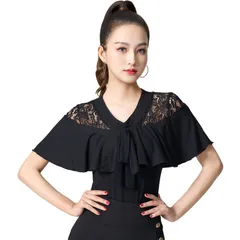 【プロ仕様 】ラテンダンス レディース Vネック半袖トップス 競技用/練習用 モダン・社交ダンス兼用 国標舞ウェア 吸汗速乾のサムネイル