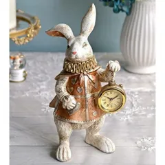 ワンダーランド ラビットクロック 不思議の国のアリス 置物 アンティーク調 アンティーク風 ウサギ ラビット 輸入雑貨 フレンチカントリー 洋風 ヨーロピアン ディスプレイ