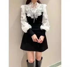 SNIDEL スナイデル レースカラーニットプルオーバー トップス シアー フラワー 花柄 SWNT241014 黒 白 ブラック ホワイト ワンサイズ レディース 春 有明ガーデンrecollect店 4 No.391