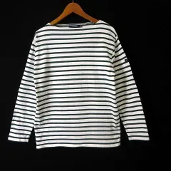 セントジェームス SAINT JAMES ウェッソン ボーダー カットソー バスクシャツ 3612-343-2142 ロゴ ボートネック 長袖 M 白 ホワイト 緑 グリーン フランス製 国内正規品