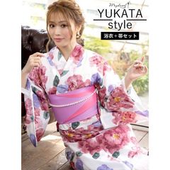 MyDress マイドレス 【浴衣セット】白地に虞美人草文様ゆかた2点セット[H2301019] MyDress マイドレス 【浴衣セット】白地に虞美人草文様ゆかた2点