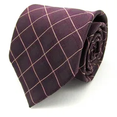 レミュー ブランドネクタイ チェック柄 格子柄 シルク 日本製 メンズ パープル LES MUES  【中古】