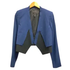 ビーシービージーマックスアズリア BCBGMAXAZRIA ジャケット ボタンレス ショート丈 長袖 変形 S 青 ブルー 黒 ブラックのサムネイル