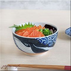 丼 茶碗 美濃焼 白波くじら 4寸 お好み丼 小丼 くじら 13cm 軽量 丼 磁器 陶器  クジラ