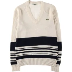古着 70年代 ラコステ LACOSTE CHEMISE フレンチラコステ マルチボーダー Vネック アクリルニットセーター フランス製 3/eaa479082