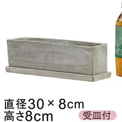 【新品】30cm×8cm セメントプランター 植木鉢 横長 長方形 受皿付 角鉢 おしゃれ かわいい 室内 インテリア ガーデニング雑貨 多肉植物 サボテン