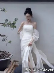 【美品・未使用新品】ロングウェディングドレス?結婚式?シンプル＆エレガントなチュールデザイン