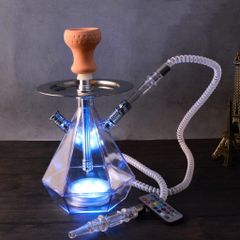 シーシャ 水タバコ フーカ 喫煙具 Shisha Hookah 水烟 アクリル シーシャ本体 シーシャ台 シーシャセット 水ギセル 水パイプ シリコンホース ステンレス製シーシャ ダイヤモンド形状 リモコンLEDライト付 持ち運び 日本語説明書付 11点セット