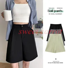 新品 8色 ハーフパンツ スーツパンツ レディース 5分丈 女性用 ゆったり カジュアル 夏物 無地 ボ 薄手  vii3w834559