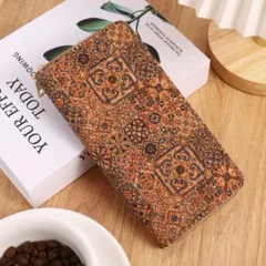 木目調幾何学ラウンドファスナー長財布（I）ウォレットサイフカードケース