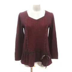 アクシーズファム axes femme ニット カットソー レース ケーブル 切替 リボン 長袖 M 赤 ワインレッド /MS