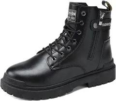 X-cross クロス ハイカットブーツ メンズ 厚底 編み上げ サイドジップ バイク レースアップ サイドファスナー ビジネス ショートブーツ ミリタリー 履きやすい カジュアル サイドジッパー(ブラック,  25.0 cm)