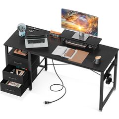 【数量限定】ゲーミングデスク 引き出し3杯付き パソコンデスク 幅140cm コンセント付き pcデスク 勉強机 子 desk 机  モニター台付き ワークデスク デスク オフィスデスク 長机 おしゃれ KKL 左右入れ替え可能 ブラック