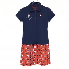 【超美品】ルコック 半袖ポロワンピース ネイビー×レッド スカートイカリ柄 レディース S ゴルフウェア le coq sportif