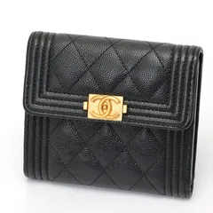 シャネル / CHANEL　ボーイシャネル 三つ折り財布 / コンパクトウォレット　A80743　キャビアスキン　ブラック/ゴールド金具 【中古】 商品番号 S-157722