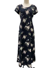 Laura Ashley ローラアシュレイ ロングワンピース 花柄 ブラック 麻混 サイズ 7