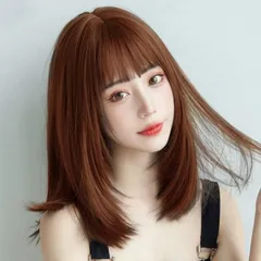 自然 小顔 wig レディース 耐熱 ストレート ミディアム ウィッグ レイヤー ウィッグ 女装 ネット付き フルウィッグ 女性 かつら ライトブラウン セミロング EMMOR