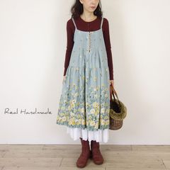 コットンリネンアンティークローズギャザースカート - REAL HANDMADE